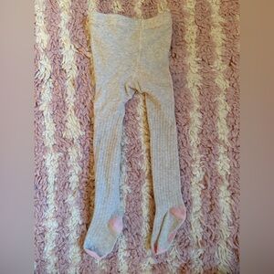 Baby Boden Beige Ribbed Tights with Pink Accents